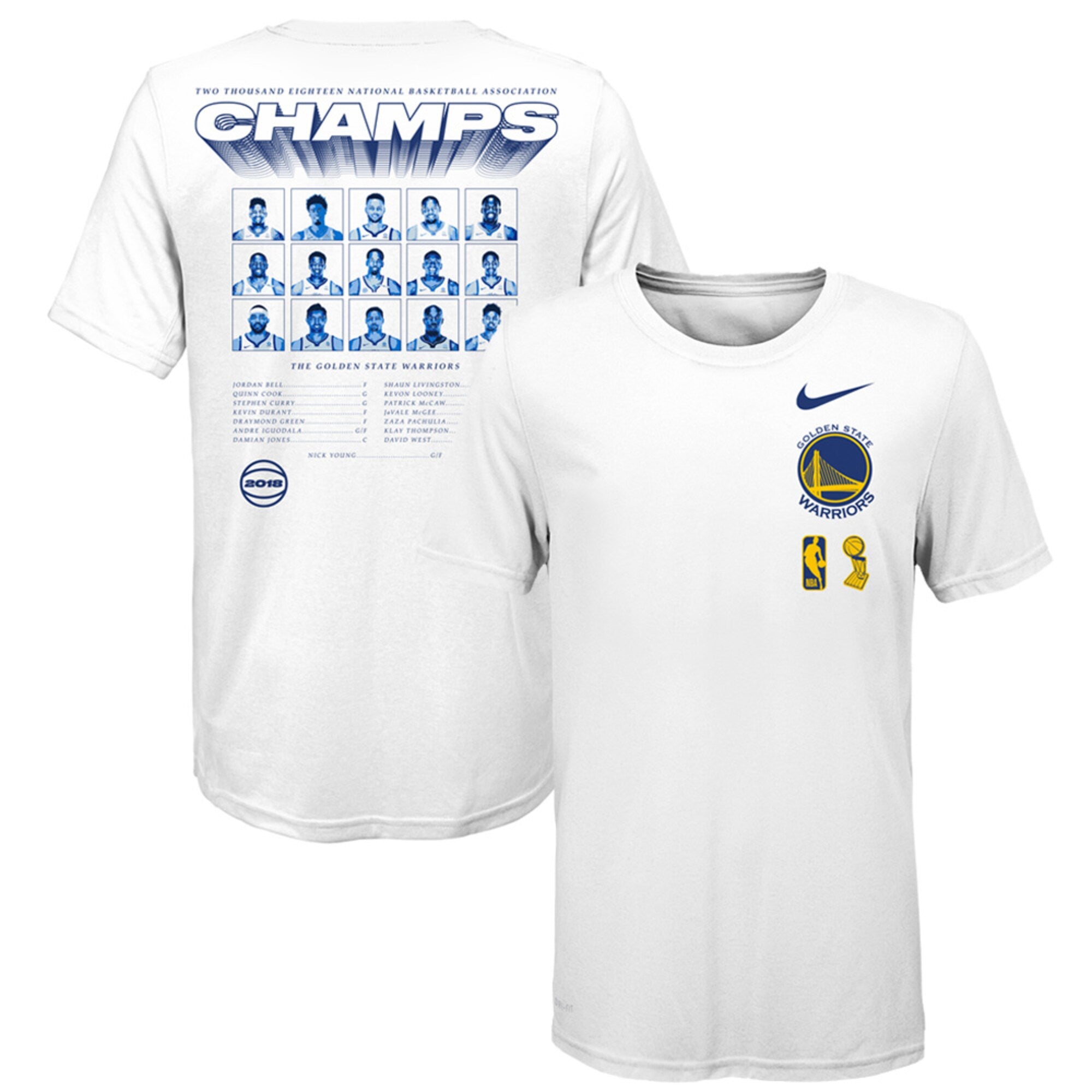 [ROSTER-CHAMP] Youth Nike NBA GSW 2018 NBA Champs Tee