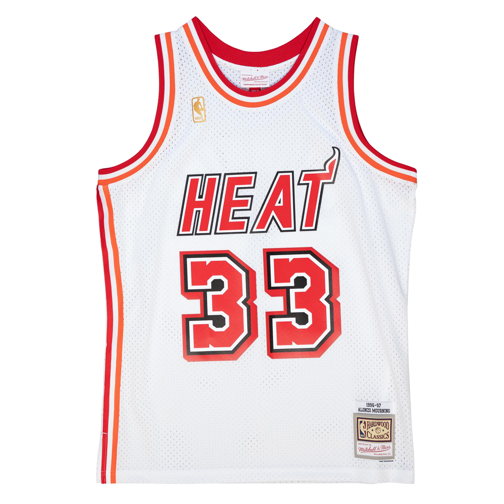 Mens Mitchell & Ness NBA WHITE JERSEY HEAT 1996 ALONZO MOURNING