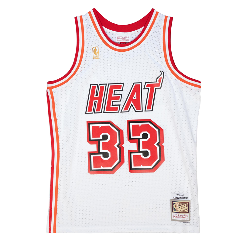 Mens Mitchell & Ness NBA WHITE JERSEY HEAT 1996 ALONZO MOURNING