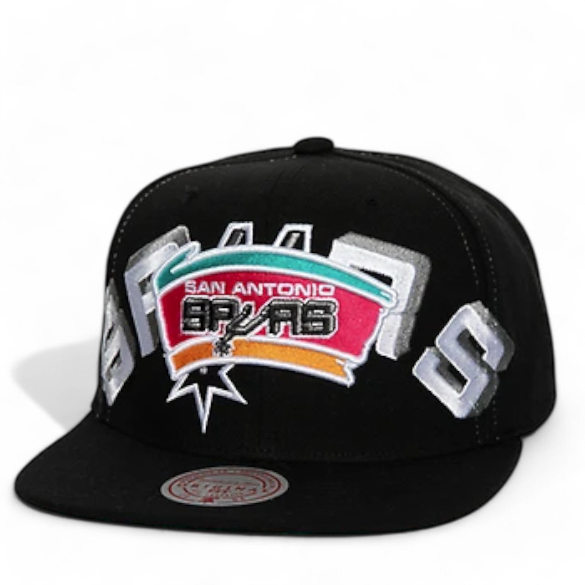MENS MITCHELL & NESS NBA FULL FRONTAL SNAPBACK HWC SPURS - BLACK