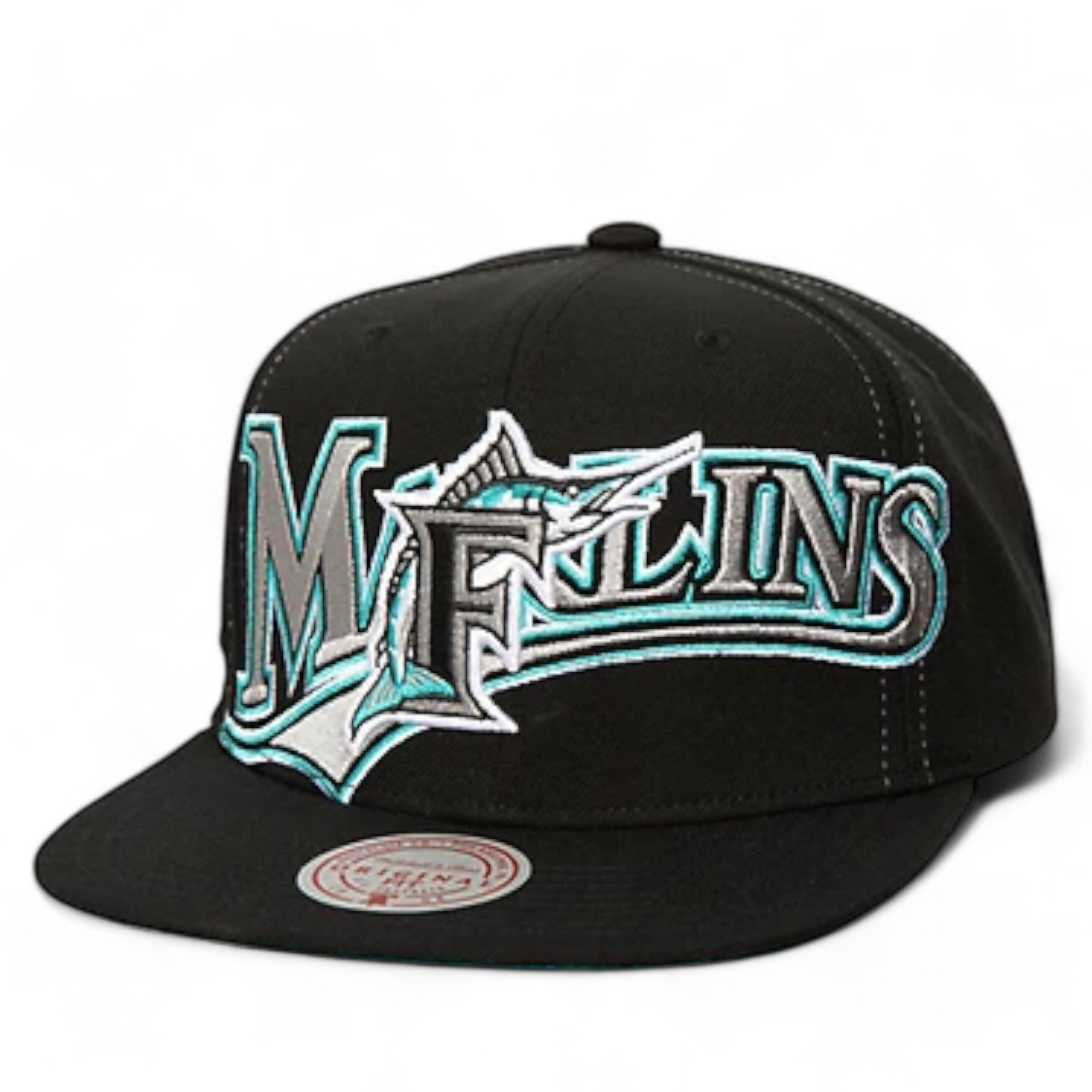MENS MITCHELL & NESS MLB FULL FRONTAL SNAPBACK COOP MARLINS - BLACK