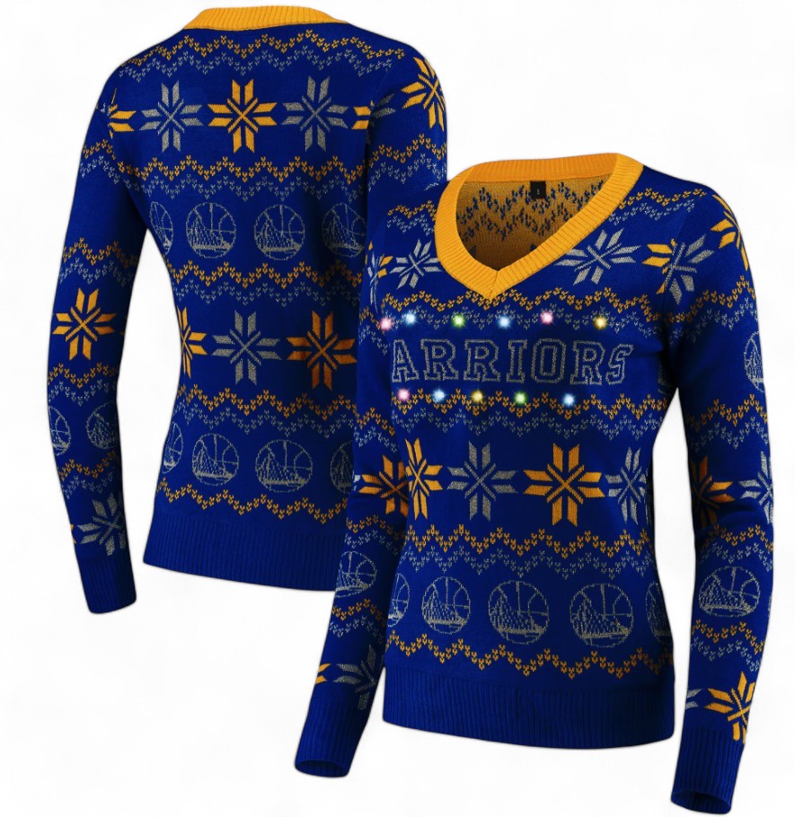 [STA0518-00001W] WOMENS FOCO NBA GS WARRIORS LIGHT UP UGLY V-NECK SWEATER