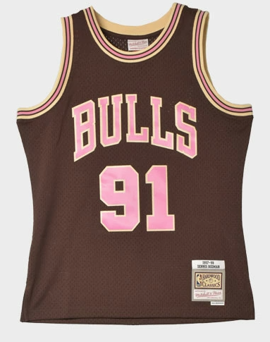 MENS MITCHELL & NESS BROWN SUGAR BACON SWINGMAN JERSEY BULLS 1997 DENNIS RODMAN