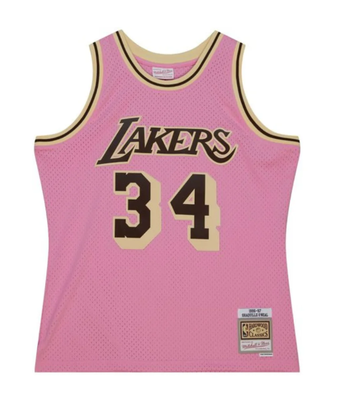 MENS MITCHELL & NESS PINK SUGAR BACON SWINGMAN JERSEY LAKERS 1996 SHAQ O'NEAL