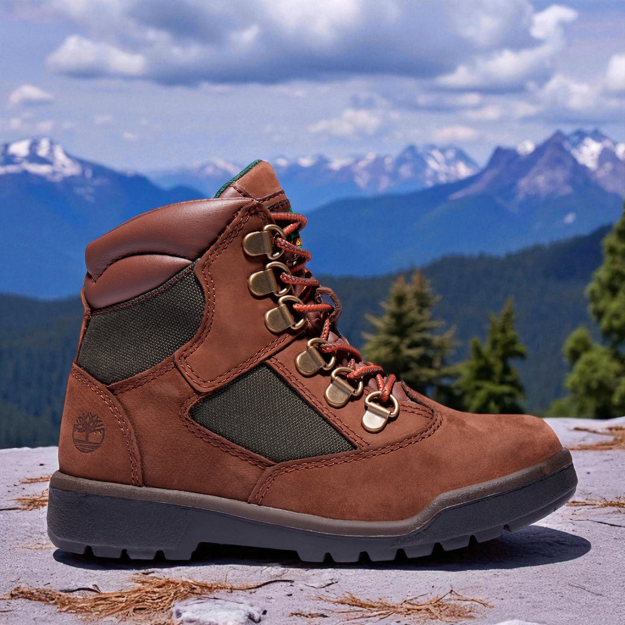 [TB044992214] Grade School Timberland 6 INCH FIELD BOOT JUNIOR 'BROWN GREEN'