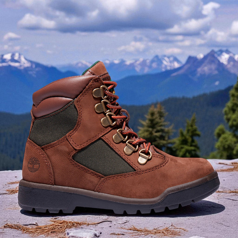 [TB044992214] Grade School Timberland 6 INCH FIELD BOOT JUNIOR 'BROWN GREEN'