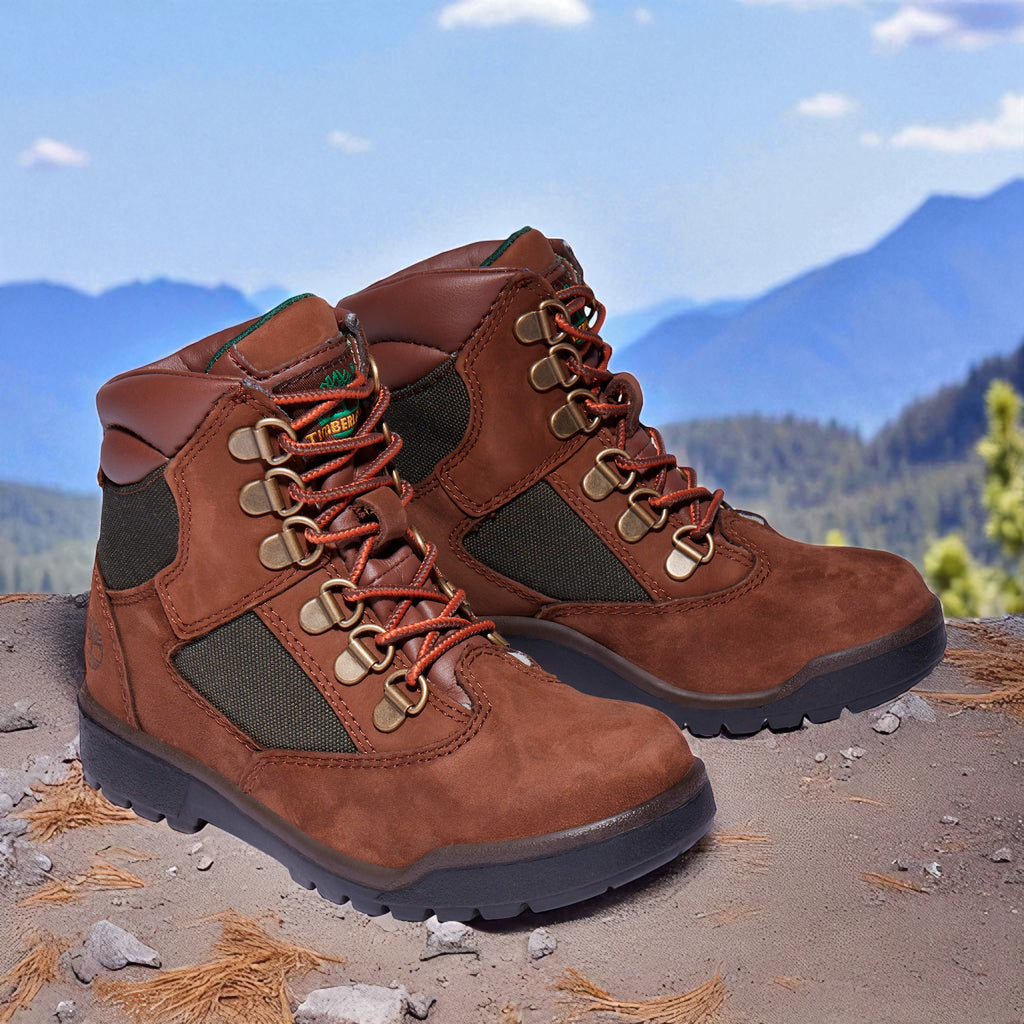 [TB044992214] Grade School Timberland 6 INCH FIELD BOOT JUNIOR 'BROWN GREEN'