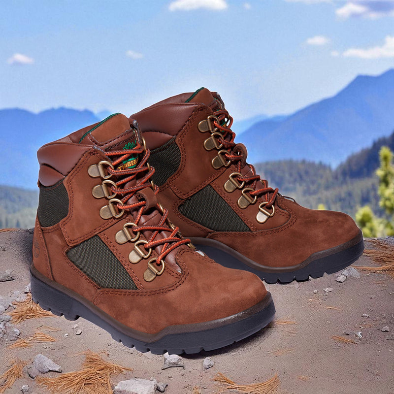 [TB044992214] Grade School Timberland 6 INCH FIELD BOOT JUNIOR 'BROWN GREEN'