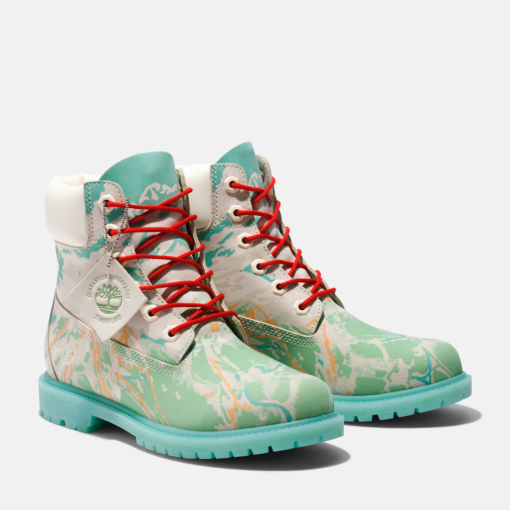 [TB0A5QBN959] WOMENS TIMBERLAND SKI SCHOOL 6 INCH PREMIUM BOOT 'TRAIL MAPS - BLUE GREEN NUBUCK'