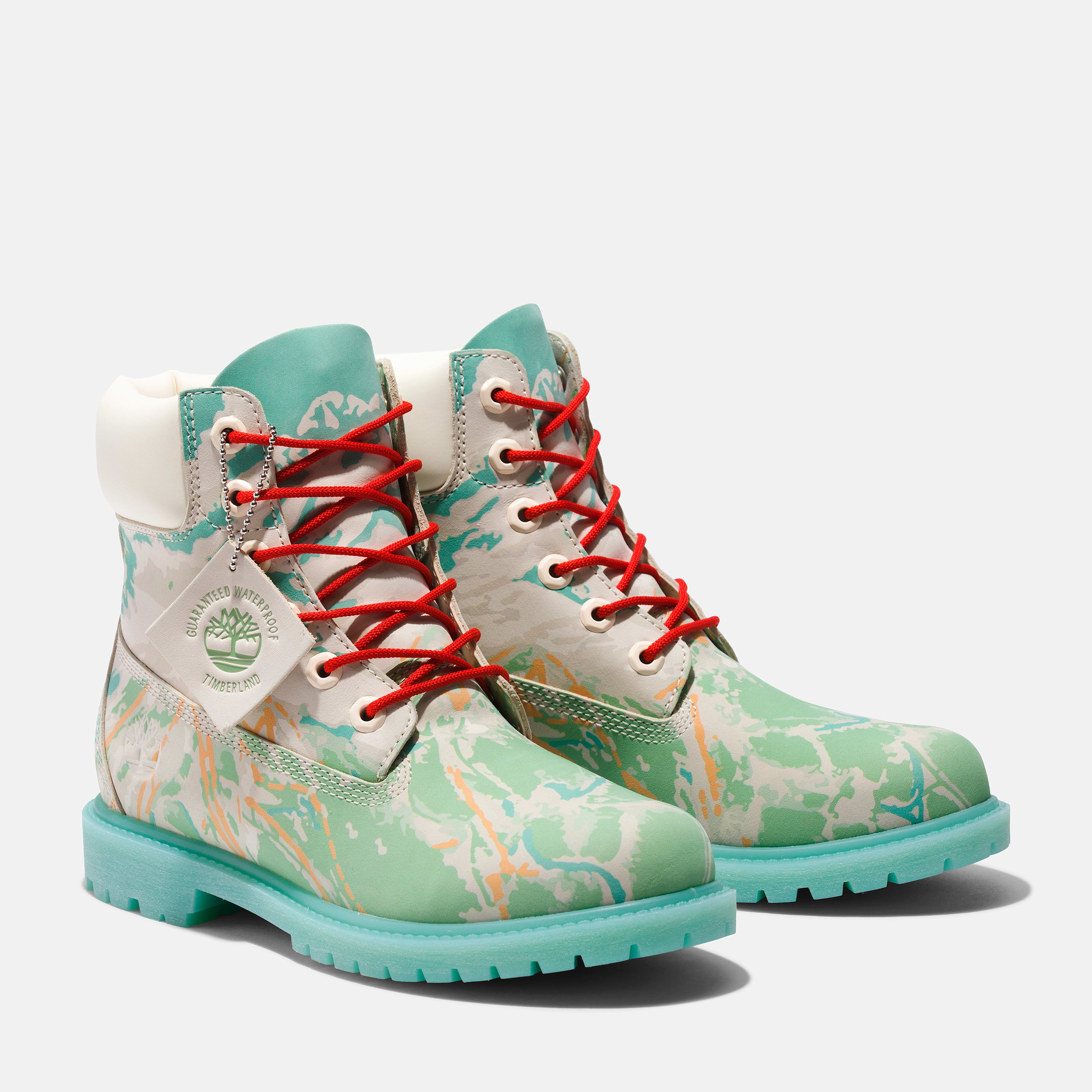 [TB0A5QBN959] WOMENS TIMBERLAND SKI SCHOOL 6 INCH PREMIUM BOOT 'TRAIL MAPS - BLUE GREEN NUBUCK'