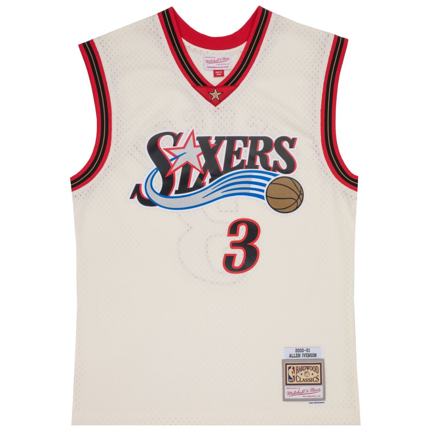 MENS MITCHELL & NESS CREAM TEAM COLOR SWINGMAN JERSEY 76ERS 2000 ALLEN IVERSON