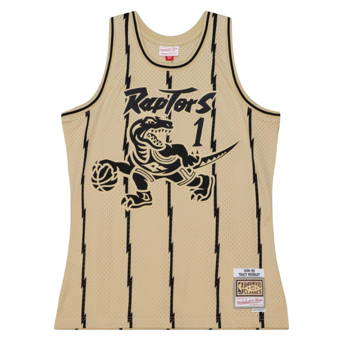 MENS MITCHELL & NESS KHAKI BLACK SWINGMAN JERSEY RAPTORS 1998 TRACY MCGRADY