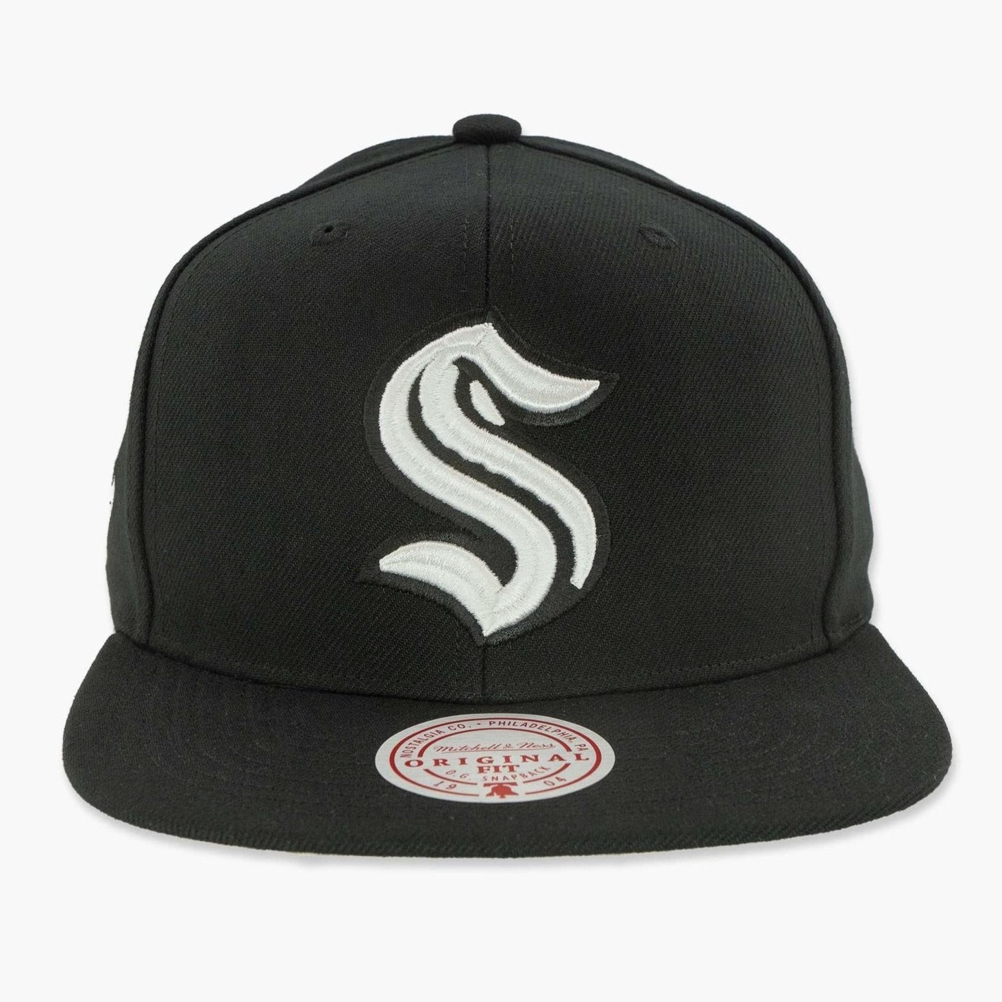 Mens Mitchell & Ness NHL EVERGREEN BLACK WHITE SNAPBACK KRAKEN