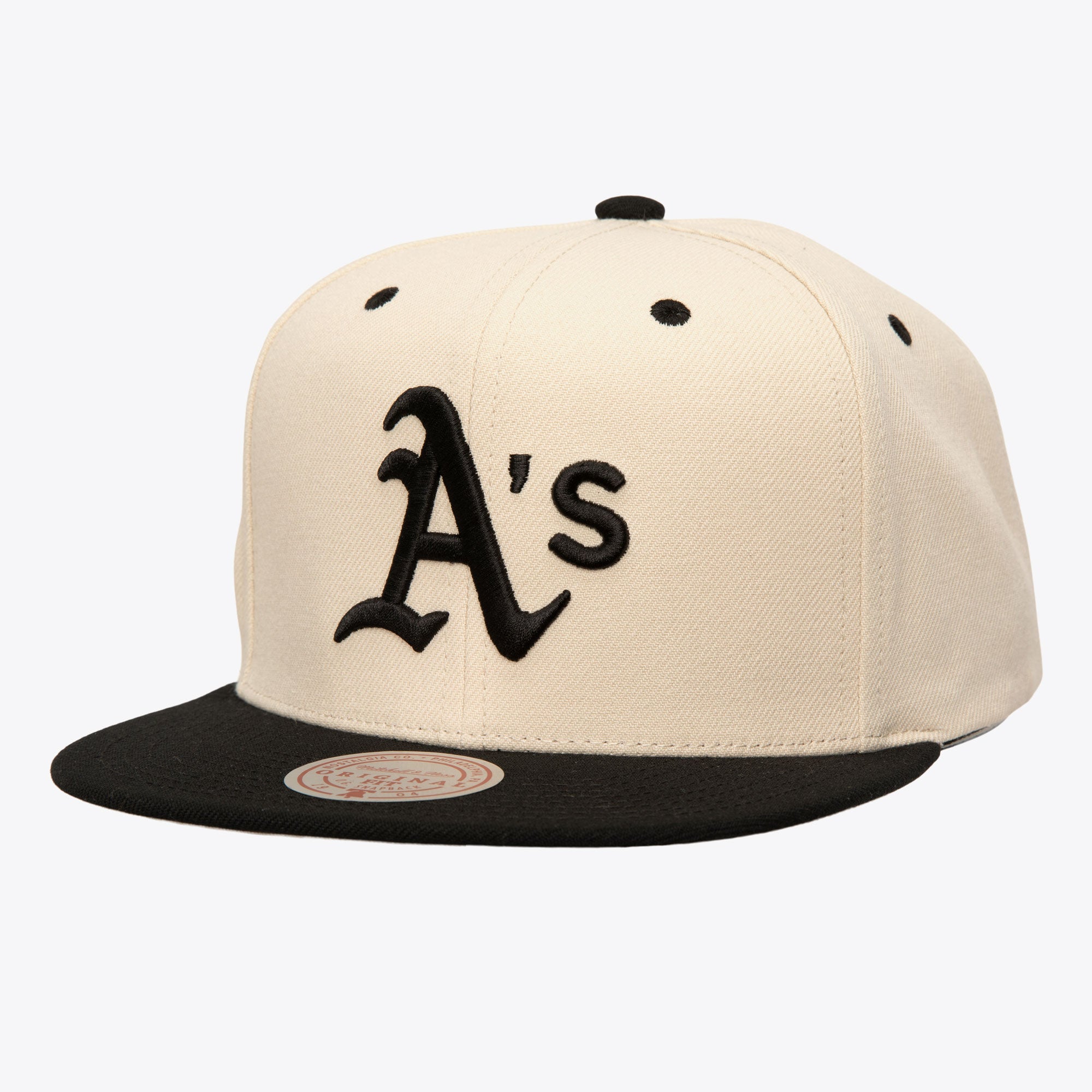 MENS MITCHELL & NESS MLB EVERGREEN CREAM BLACK SNAPBACK ATHLETICS
