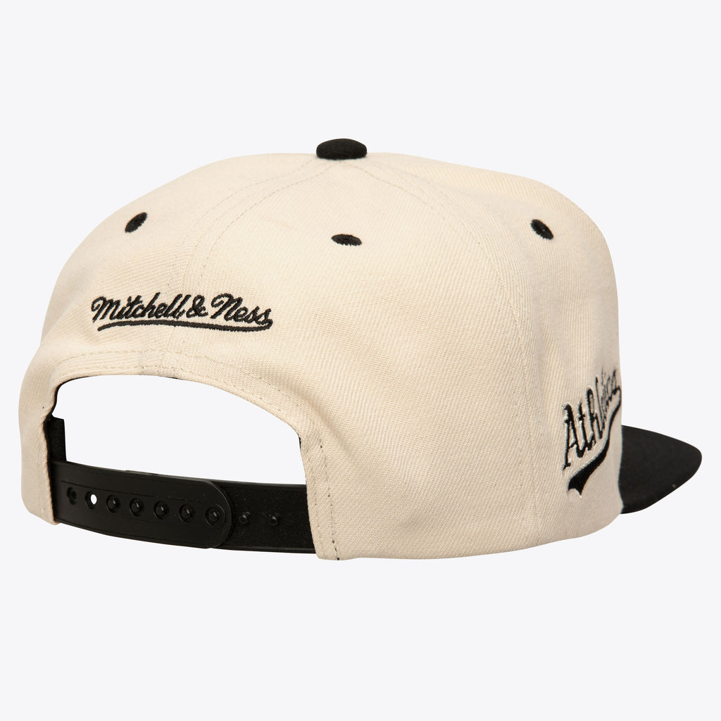 MENS MITCHELL & NESS MLB EVERGREEN CREAM BLACK SNAPBACK ATHLETICS