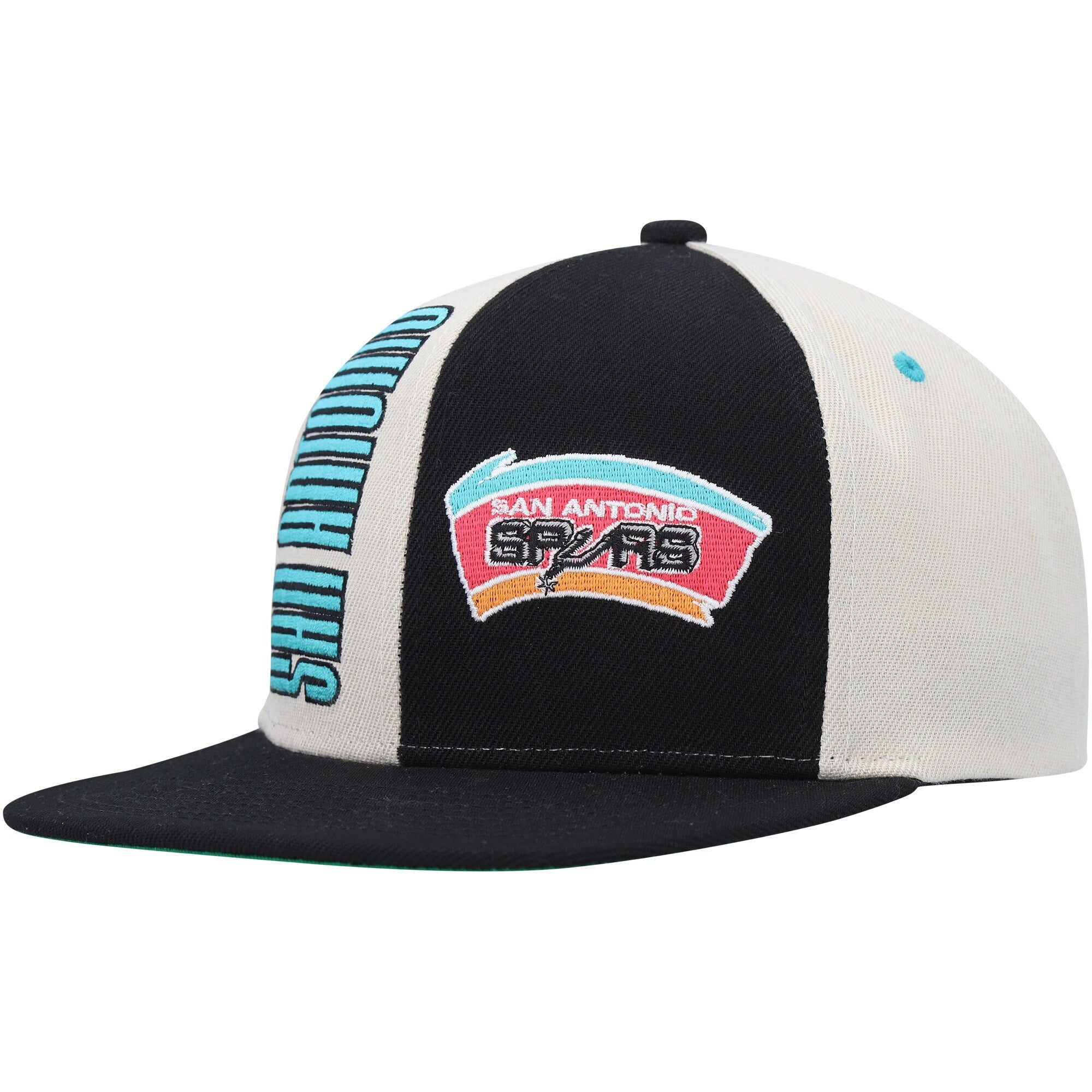 MENS MITCHELL & NESS NBA POP PANEL SNAPBACK HWC SPURS - OFF WHITE-BLACK