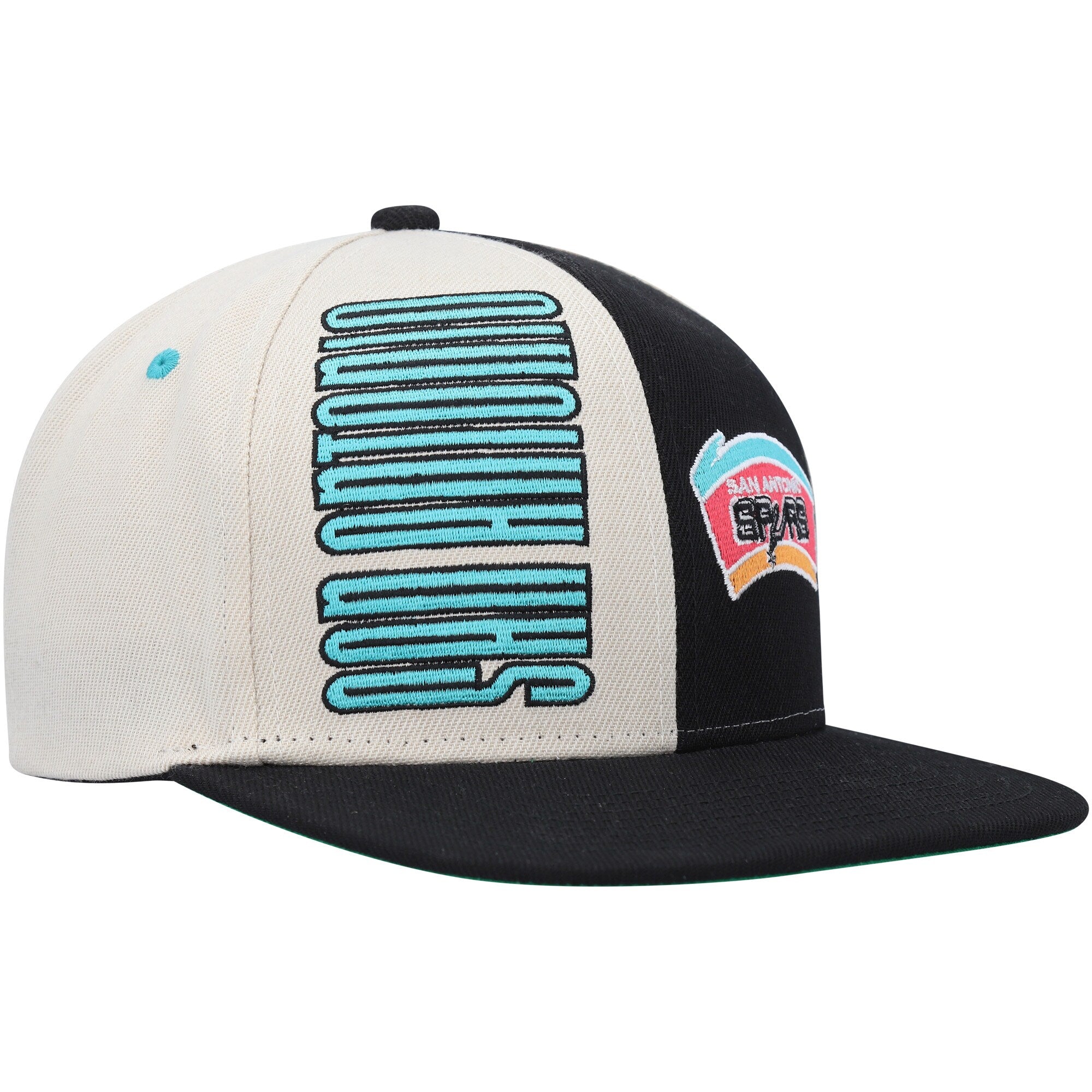 MENS MITCHELL & NESS NBA POP PANEL SNAPBACK HWC SPURS - OFF WHITE-BLACK