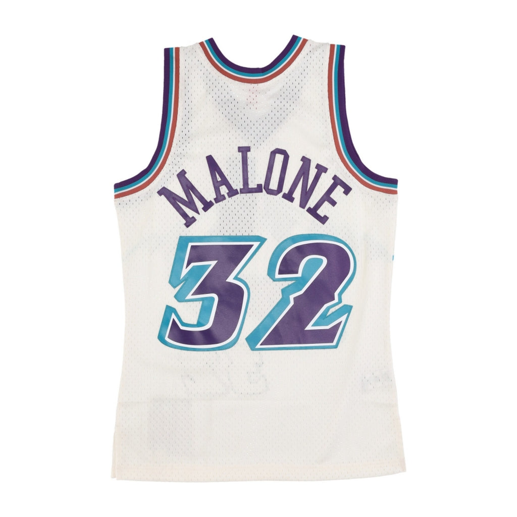 MENS MITCHELL & NESS CREAM TEAM COLOR SWINGMAN JERSEY JAZZ 1996 KARL MALONE
