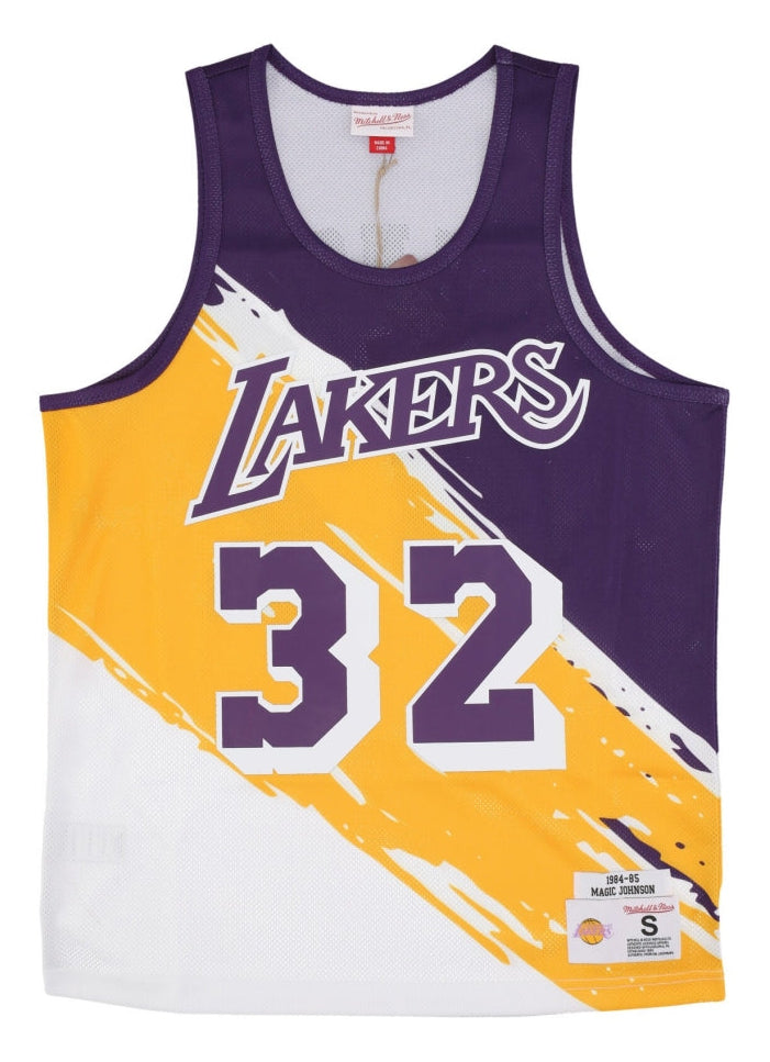 MENS MITCHELL & NESS PAINT BRUSH NN MESH TANK LAKERS MAGIC JOHNSON