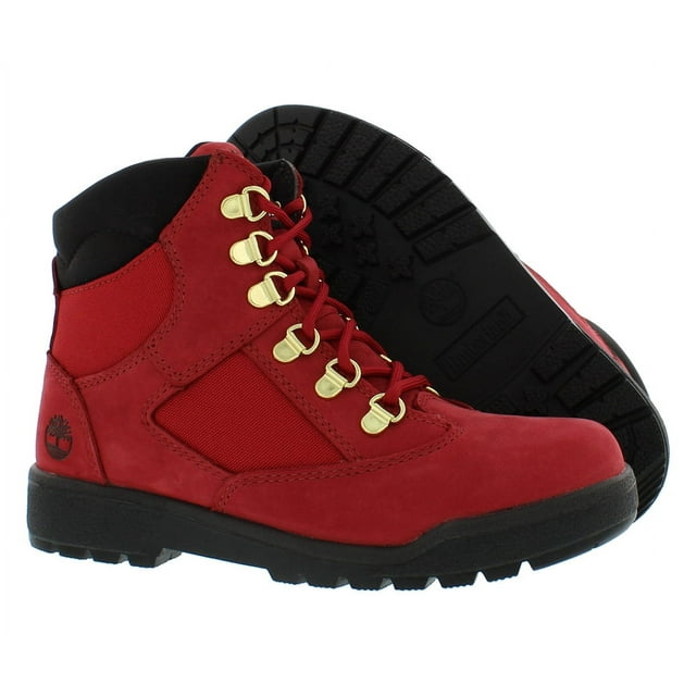 [TB0A2JMYF41] Grade School Timberland 6 INCH FIELD BOOT 'DARK RED NUBUCK'