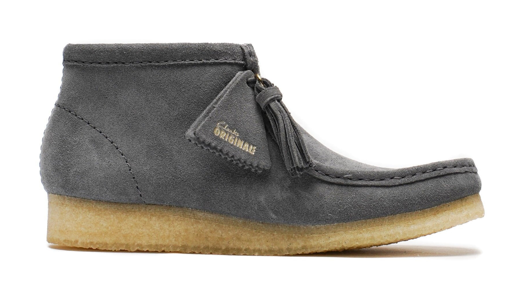 [26177718] WOMENS CLARKS WALLABEE BOOT GREY/BLUE SUEDE