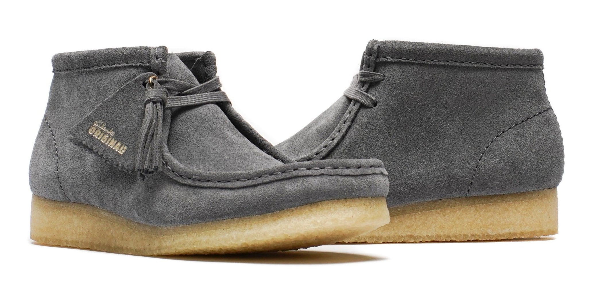 [26177718] WOMENS CLARKS WALLABEE BOOT GREY/BLUE SUEDE