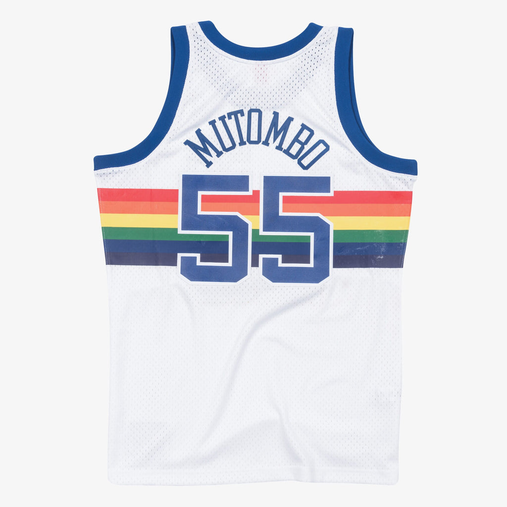 MENS MITCHELL & NESS CREAM SWINGMAN JERSEY NUGGETS 1991 DIKEMBE MUTOMBO