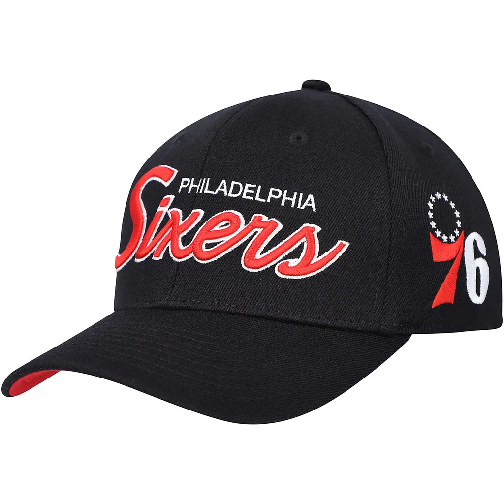 MENS MITCHELL & NESS NBA TEAM SCRIPT 2.0 STRETCH SNAPBACK 76ERS