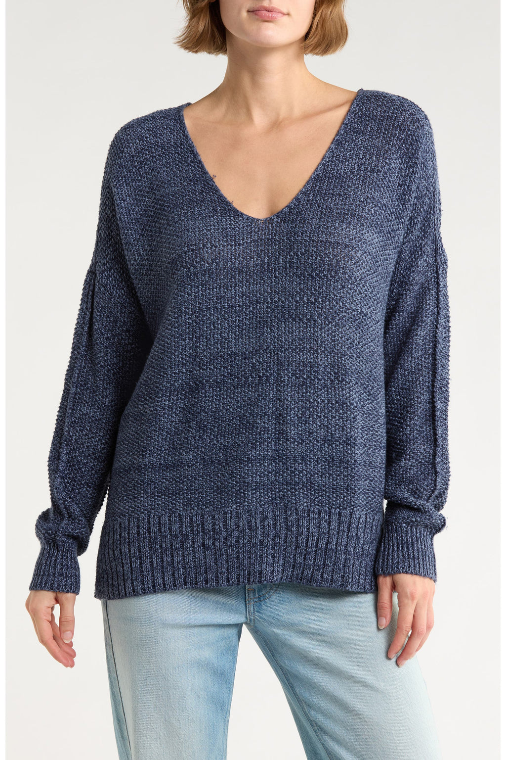[7WP5056-410] WOMENS LUCKY BRAND SPRING WEIGHT V NECK PULLOVER - AMERICAN NAVY