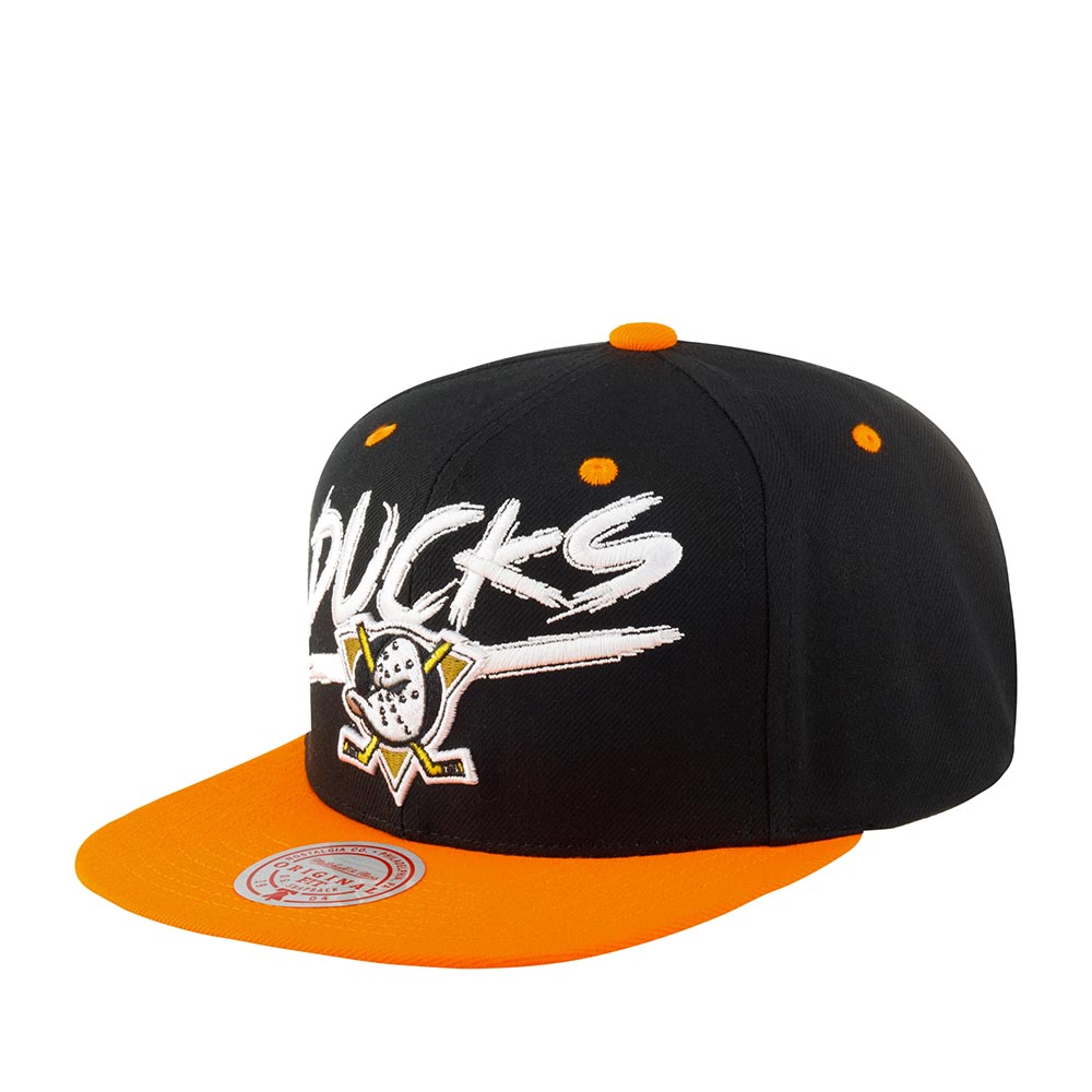 MENS MITCHELL & NESS NHL TRANSCRIPT SNAPBACK DUCKS - BLACK-ORANGE