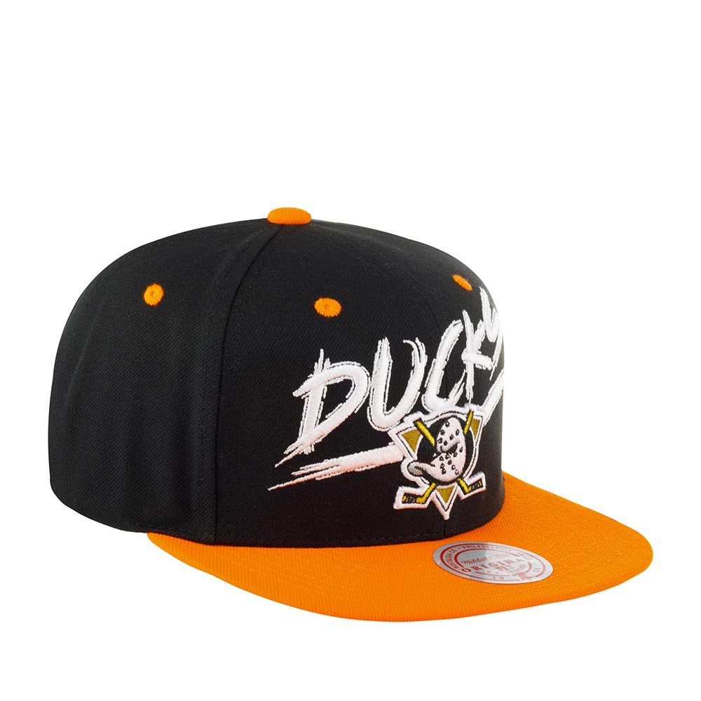 MENS MITCHELL & NESS NHL TRANSCRIPT SNAPBACK DUCKS - BLACK-ORANGE