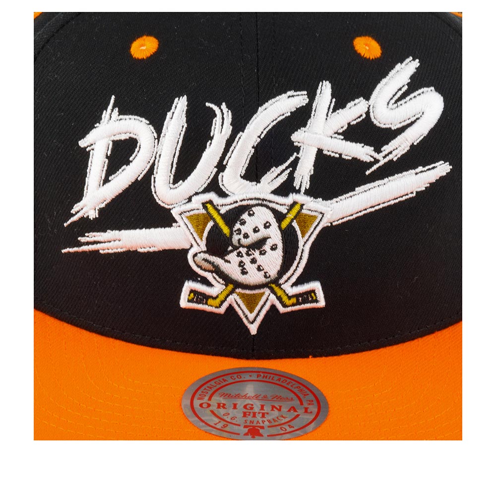 MENS MITCHELL & NESS NHL TRANSCRIPT SNAPBACK DUCKS - BLACK-ORANGE