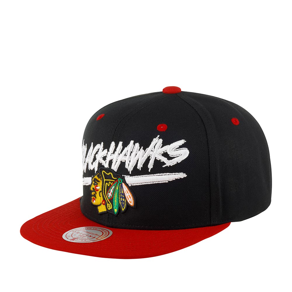 MENS MITCHELL & NESS NHL TRANSCRIPT SNAPBACK BLACKHAWKS - BLACK-RED