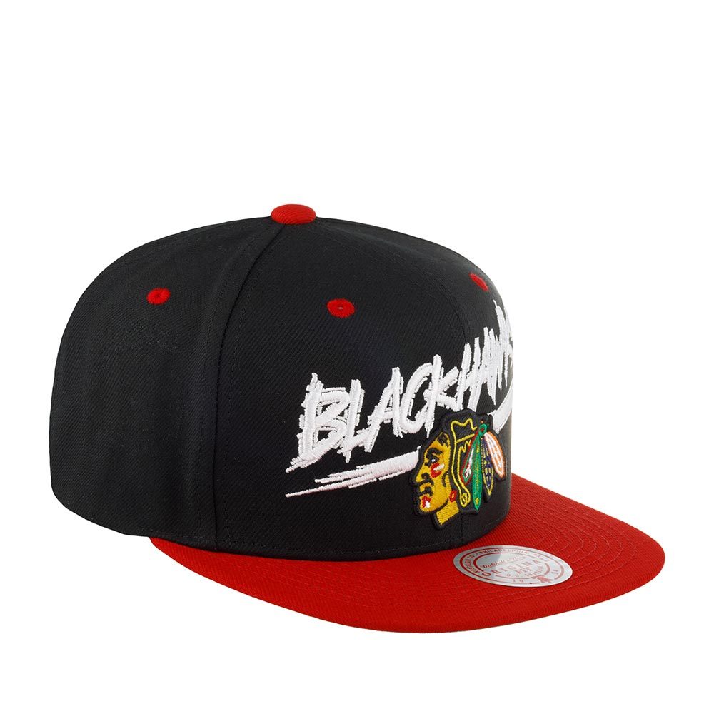 MENS MITCHELL & NESS NHL TRANSCRIPT SNAPBACK BLACKHAWKS - BLACK-RED