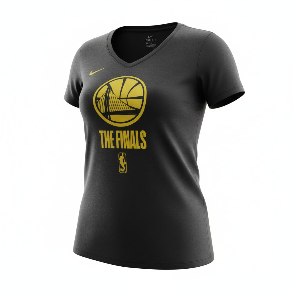 [W21548-BLK] Womens Nike NBA Golden State Warriors The Finals Big Logo V-Neck Tee