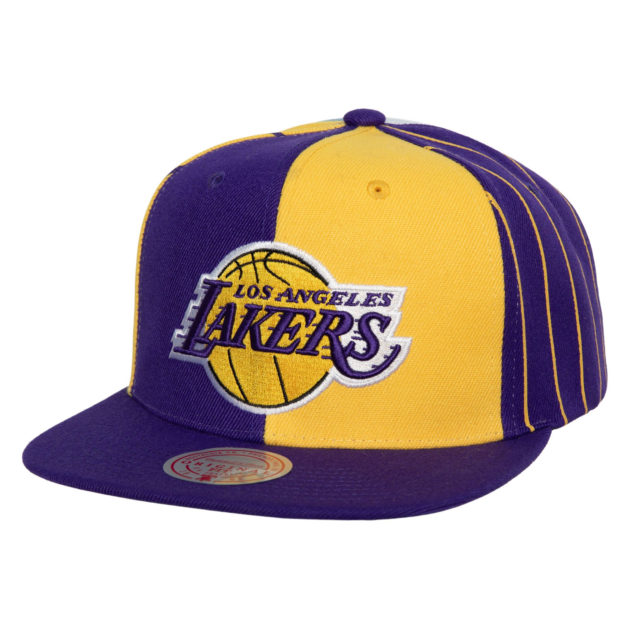 MENS MITCHELL & NESS NBA WHAT THE PINSTRIPE SNAPBACK LAKERS - PURPLE