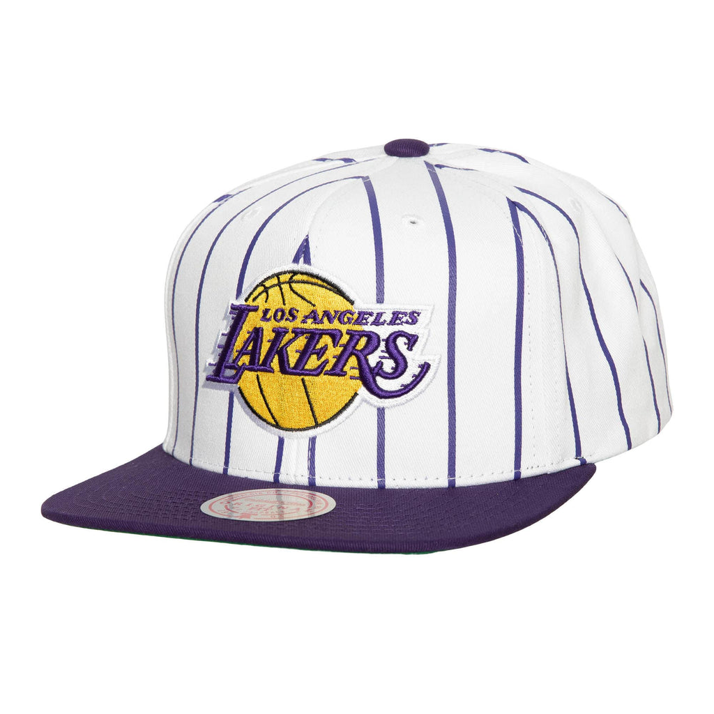 MENS MITCHELL & NESS NBA RETRO PINSTRIPE SNAPBACK LAKERS - WHITE