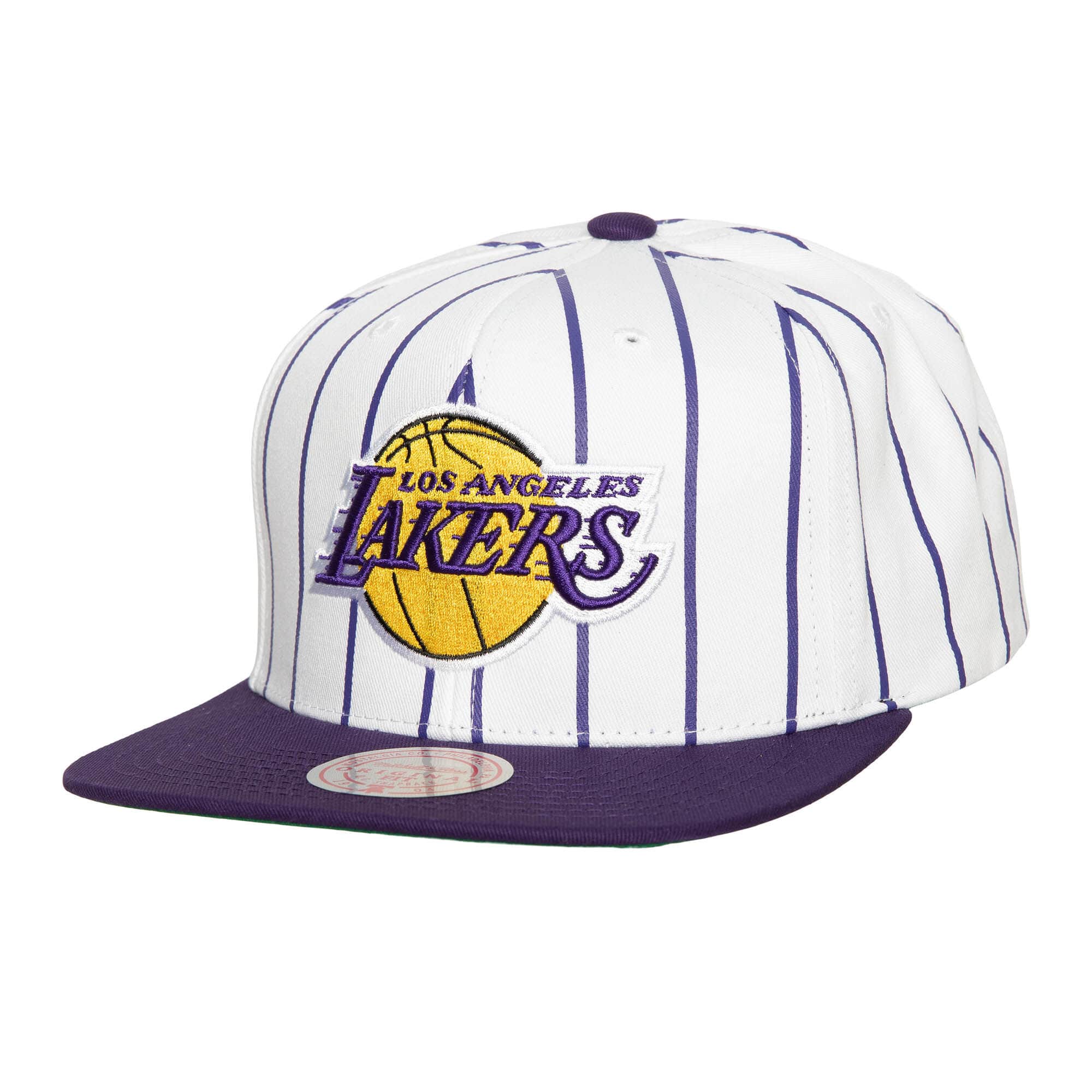 MENS MITCHELL & NESS NBA RETRO PINSTRIPE SNAPBACK LAKERS - WHITE