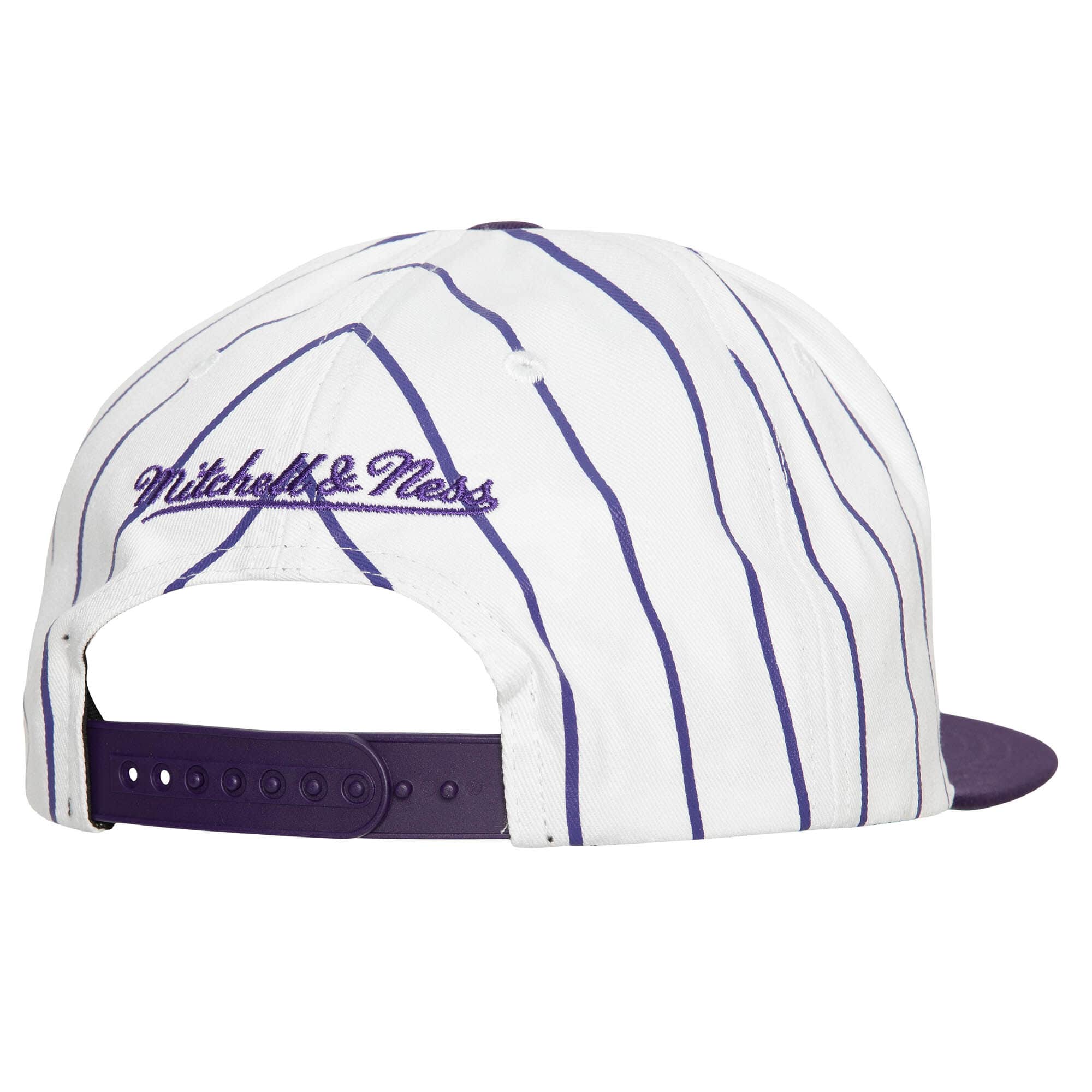 MENS MITCHELL & NESS NBA RETRO PINSTRIPE SNAPBACK LAKERS - WHITE