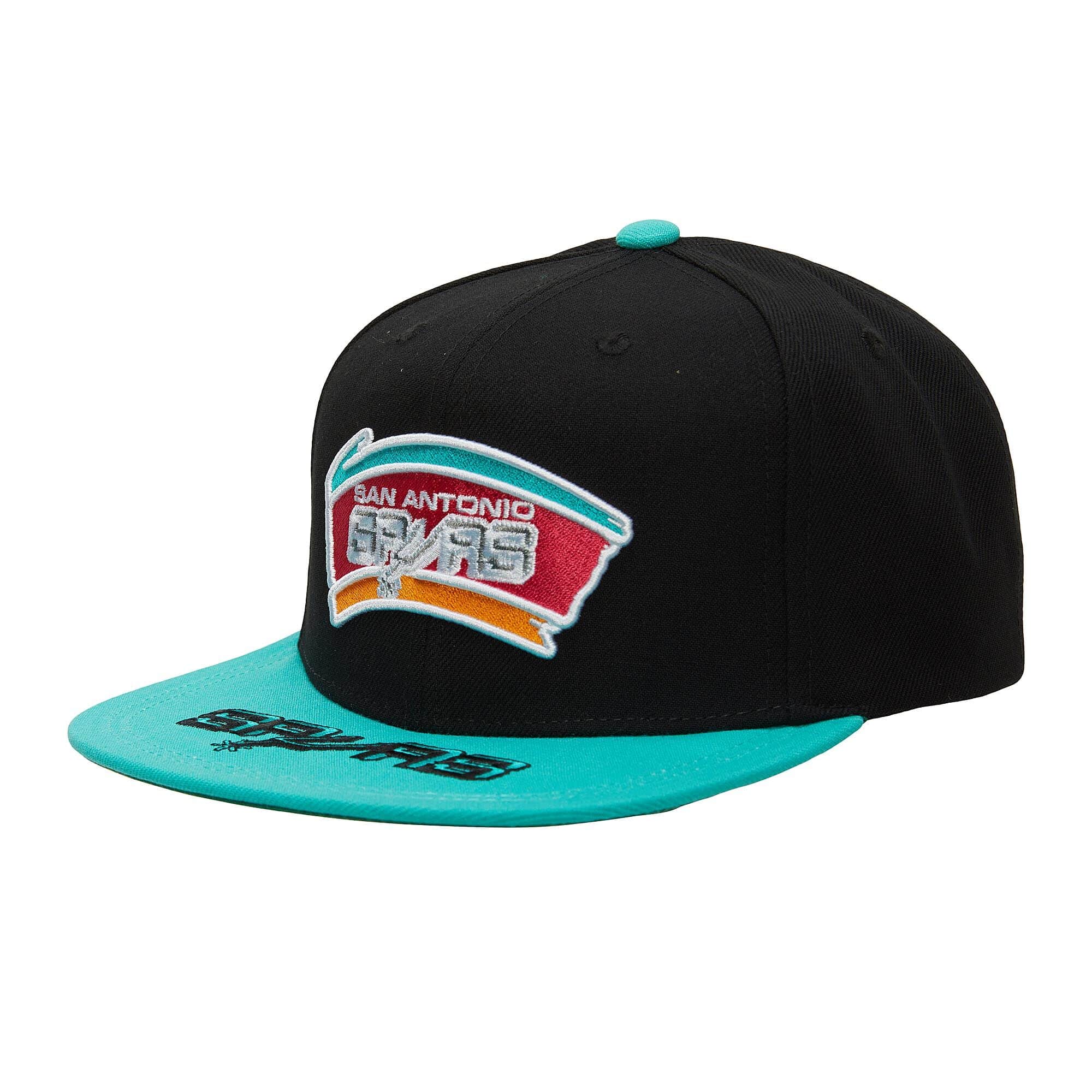 MENS MITCHELL & NESS NBA LOGO BILL SNAPBACK HWC SPURS - BLACK-TEAL