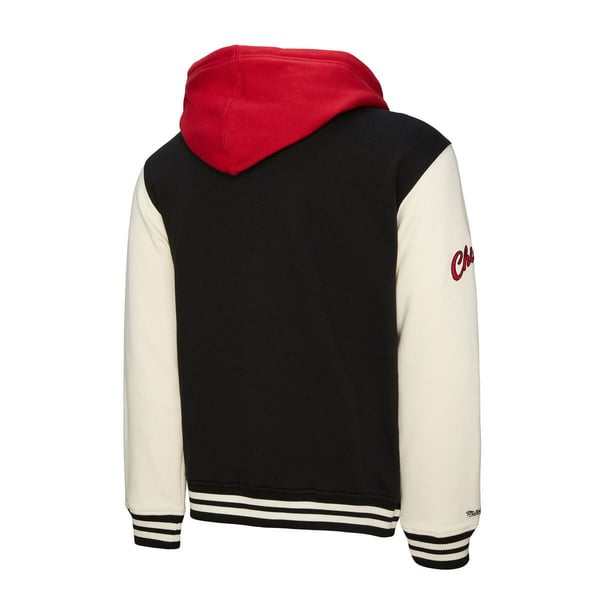 [JK11162-CBUBLCK] MENS MITCHELL & NESS COURTSIDE FLEECE BUTTON FRONT BULLS