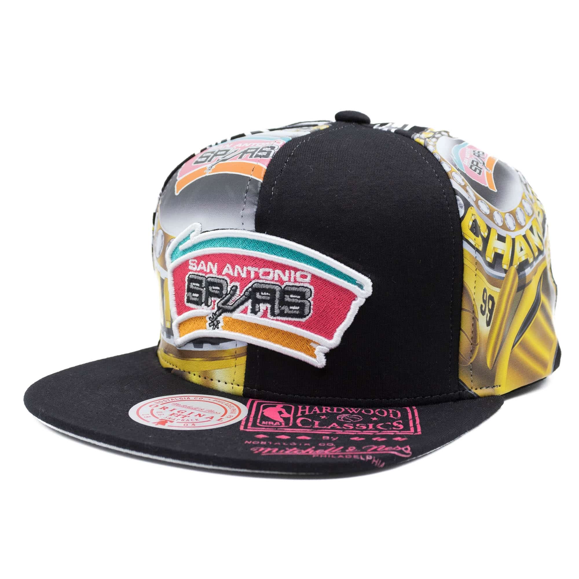 MENS MITCHELL & NESS NBA SHIRT REMIX SNAPBACK HWC SPURS - BLACK