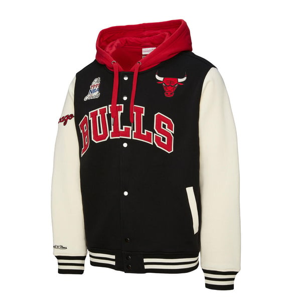 [JK11162-CBUBLCK] MENS MITCHELL & NESS COURTSIDE FLEECE BUTTON FRONT BULLS