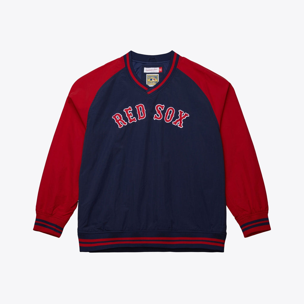 MENS MITCHELL & NESS MLB NYLON PULLOVER JACKET VINTAGE LOGO RED SOX