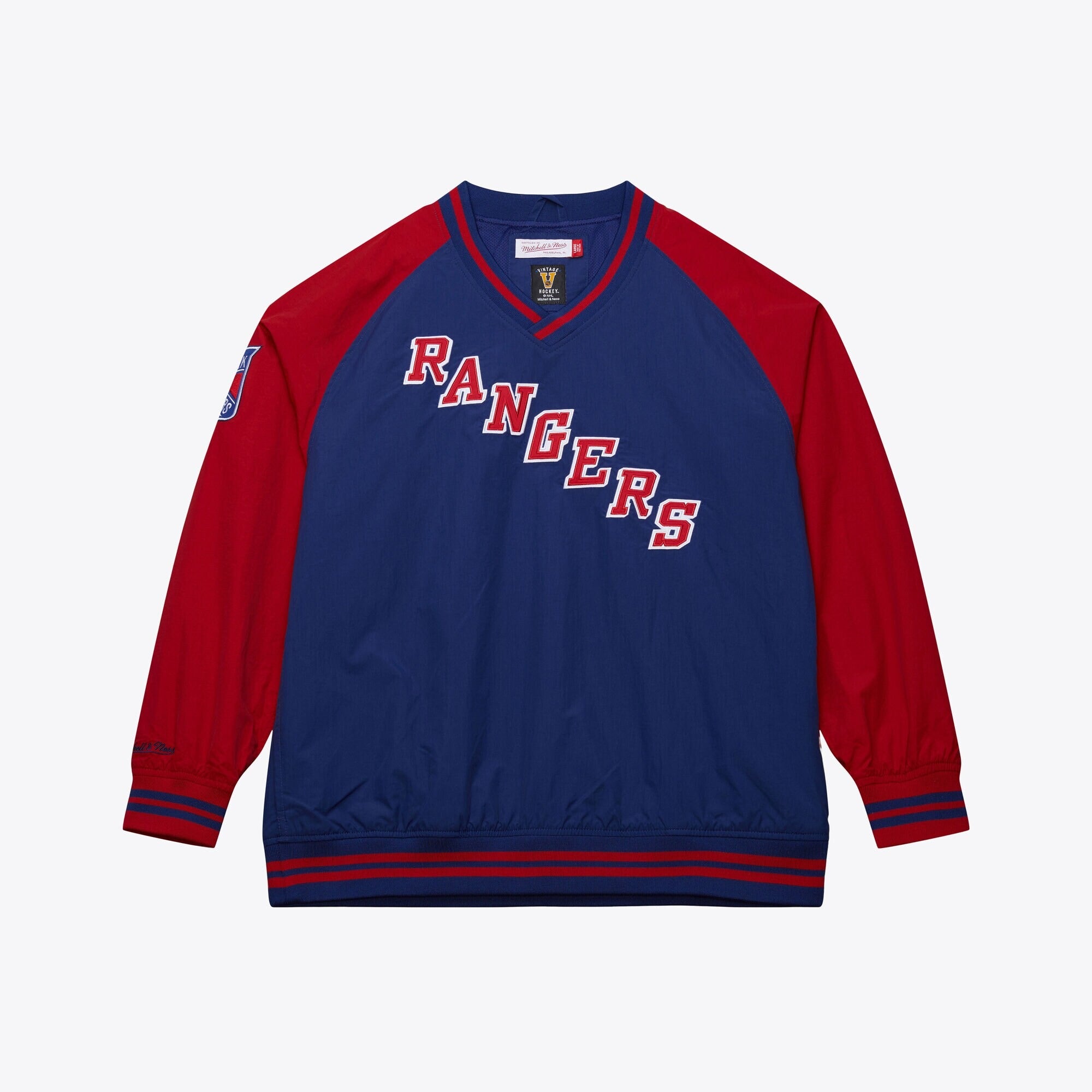 MENS MITCHELL & NESS NHL NYLON PULLOVER JACKET VINTAGE LOGO RANGERS