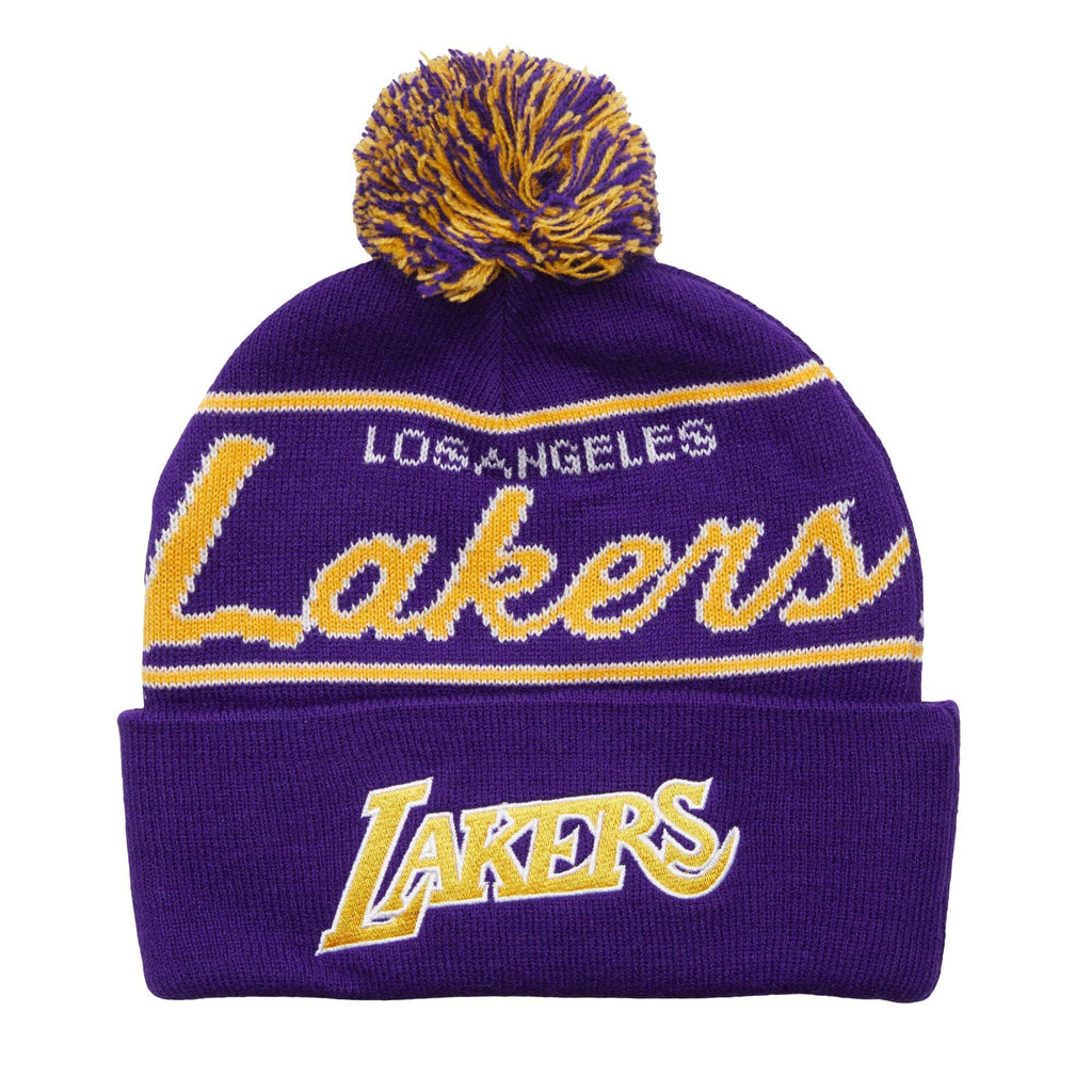 MENS MITCHELL & NESS NBA SCRIPT POM BEANIE HWC LAKERS - PURPLE