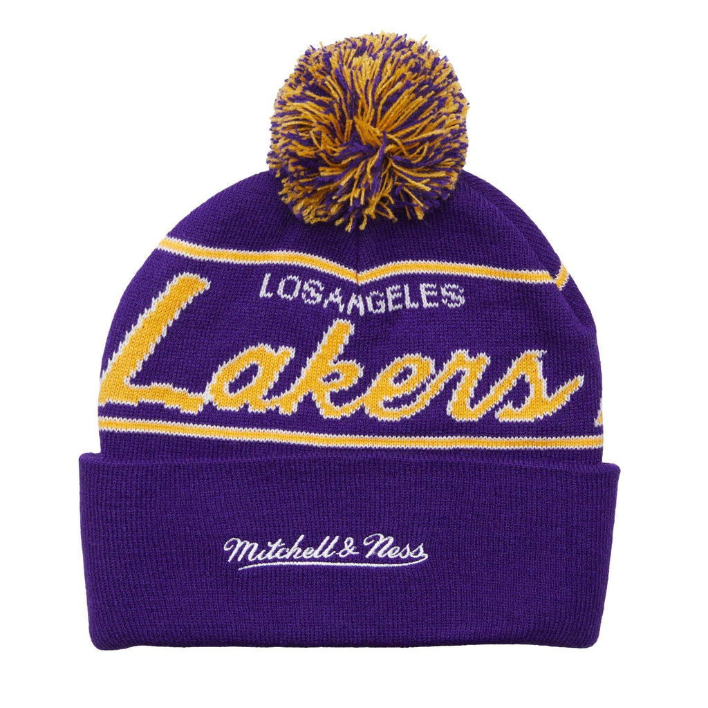 MENS MITCHELL & NESS NBA SCRIPT POM BEANIE HWC LAKERS - PURPLE