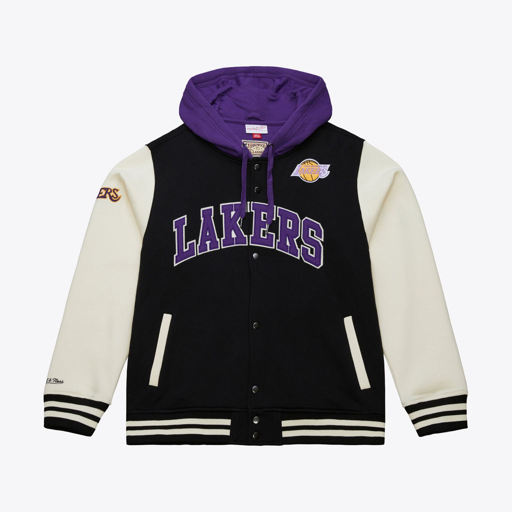 [JK11162-LALBLCK] MENS MITCHELL & NESS COURTSIDE FLEECE BUTTON FRONT LAKERS