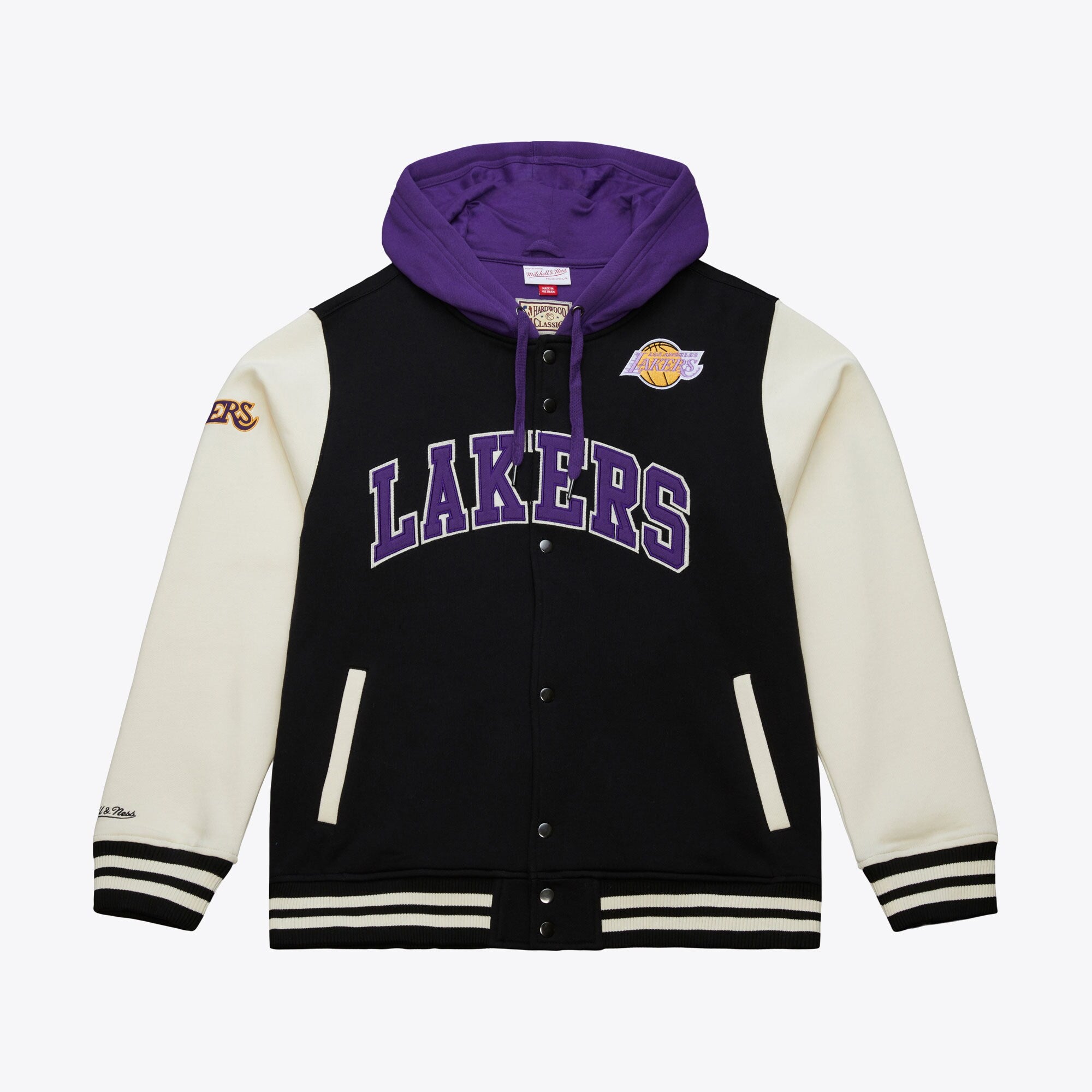 [JK11162-LALBLCK] MENS MITCHELL & NESS COURTSIDE FLEECE BUTTON FRONT LAKERS