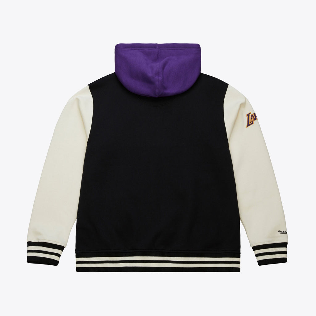 [JK11162-LALBLCK] MENS MITCHELL & NESS COURTSIDE FLEECE BUTTON FRONT LAKERS